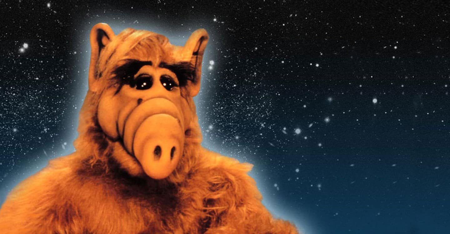 Alf (alien) overlaid on a space background