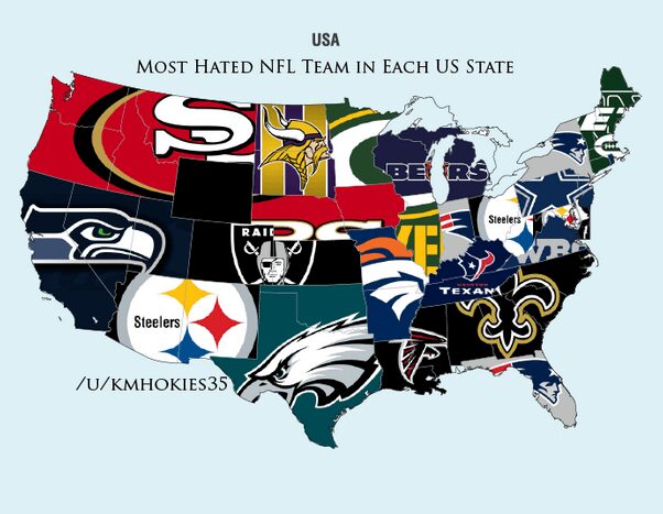 Most Hated NFL Teams By State