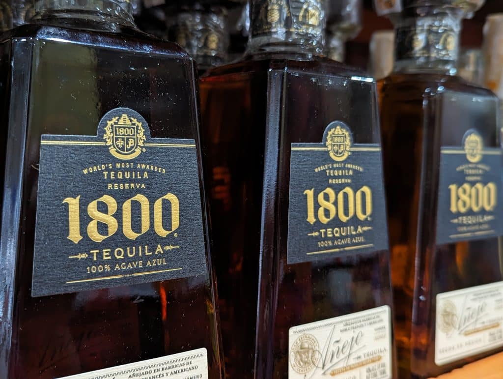 Bottles of 1800 Tequila on a shelf