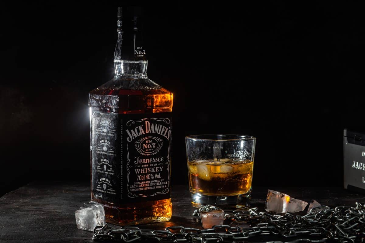 Jack Daniels bottle with glass