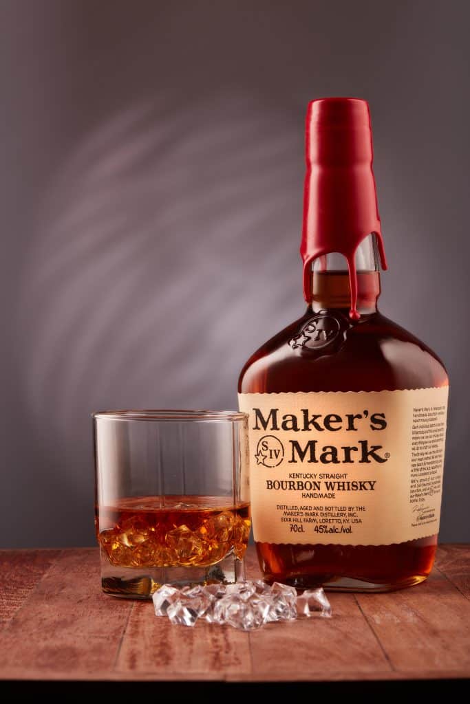 Maker's Mark whisky with glass